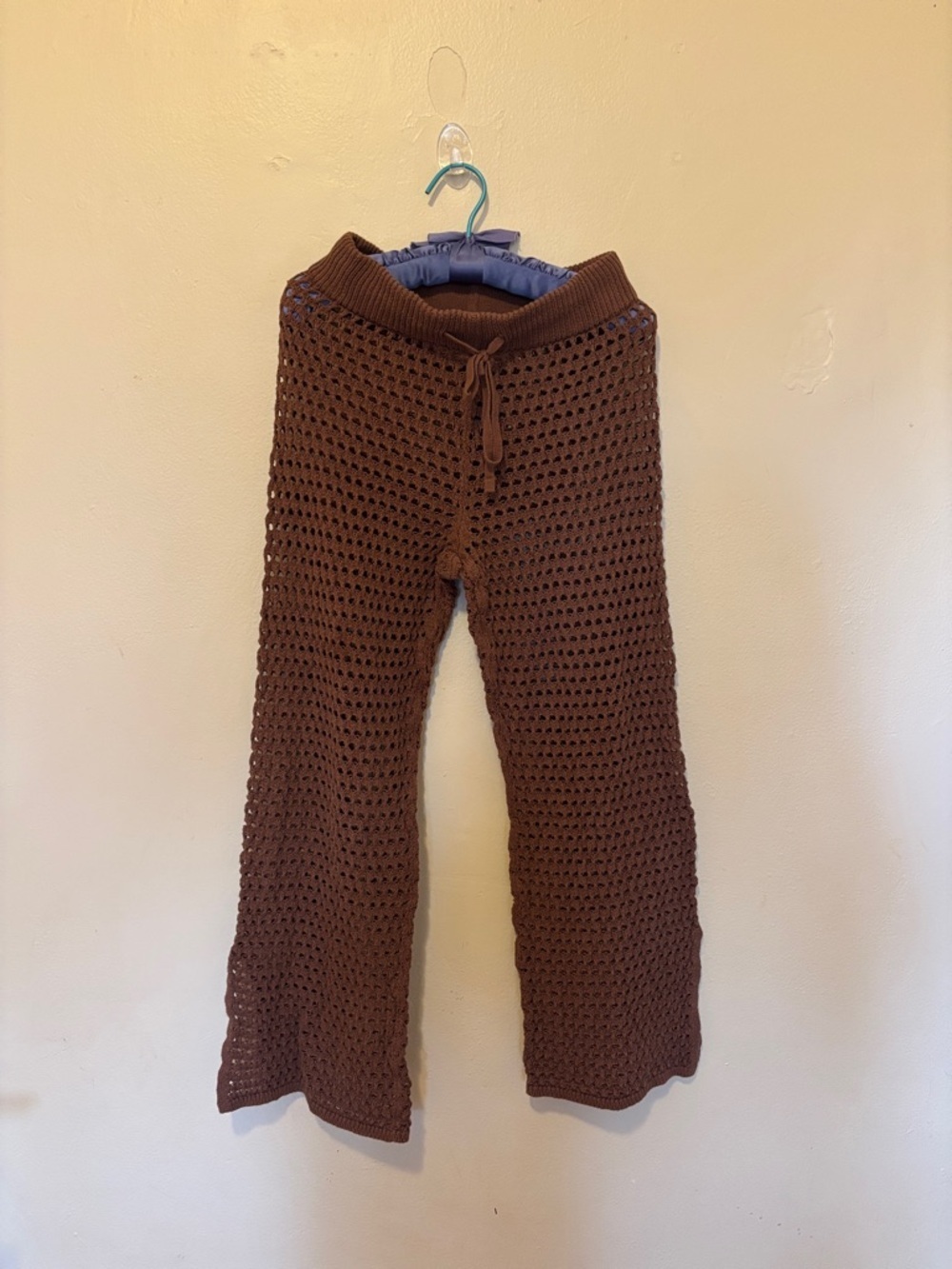 aerie Brown Crochet Wide-Leg Lounge Pants